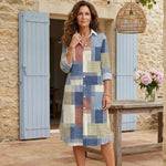 Szilvia | Alkalmi Midi Ruha Női Gombos Patchwork Mintás