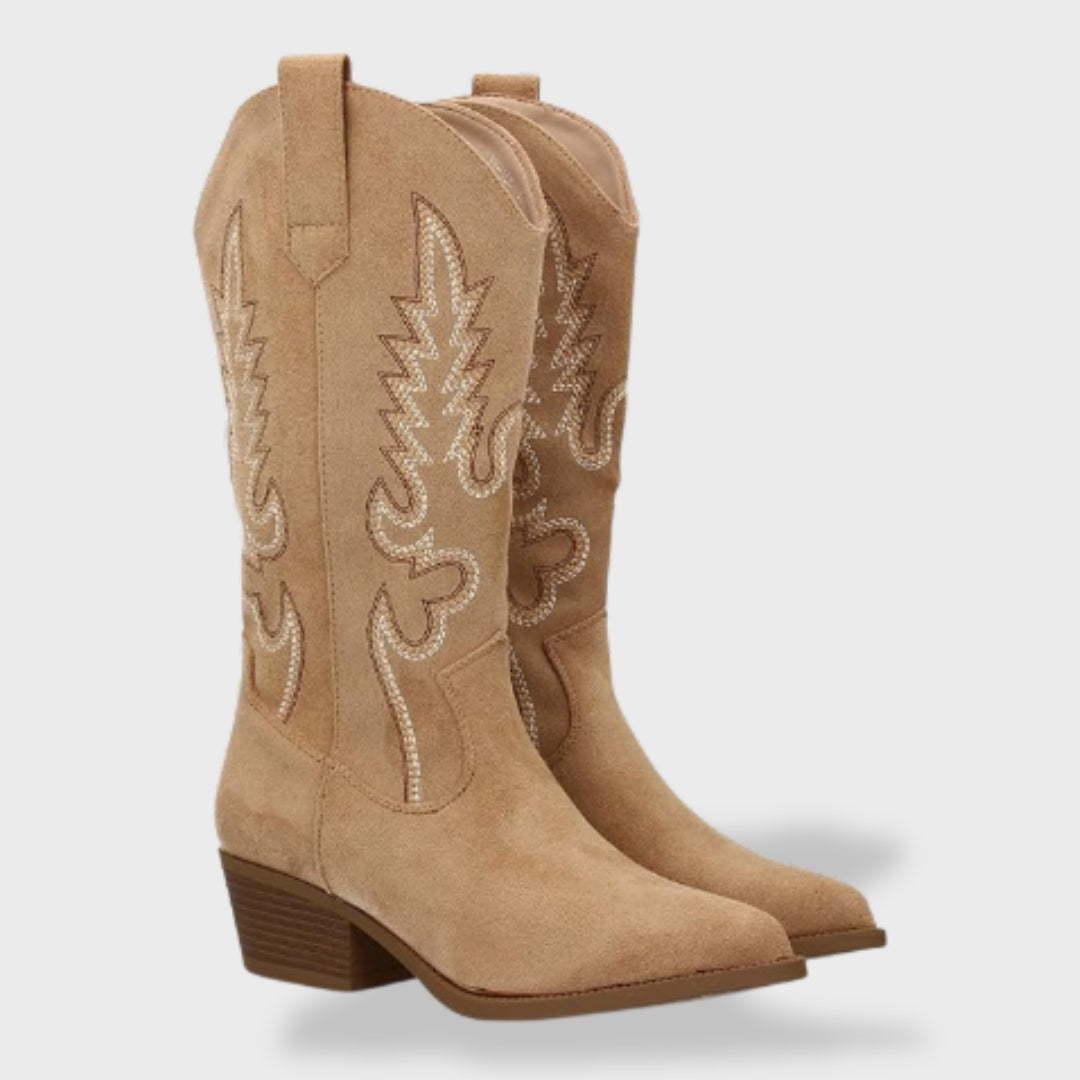 Theresa | Cowboy Stiefel Damen Wildleder Hoher Schaft Stickerei