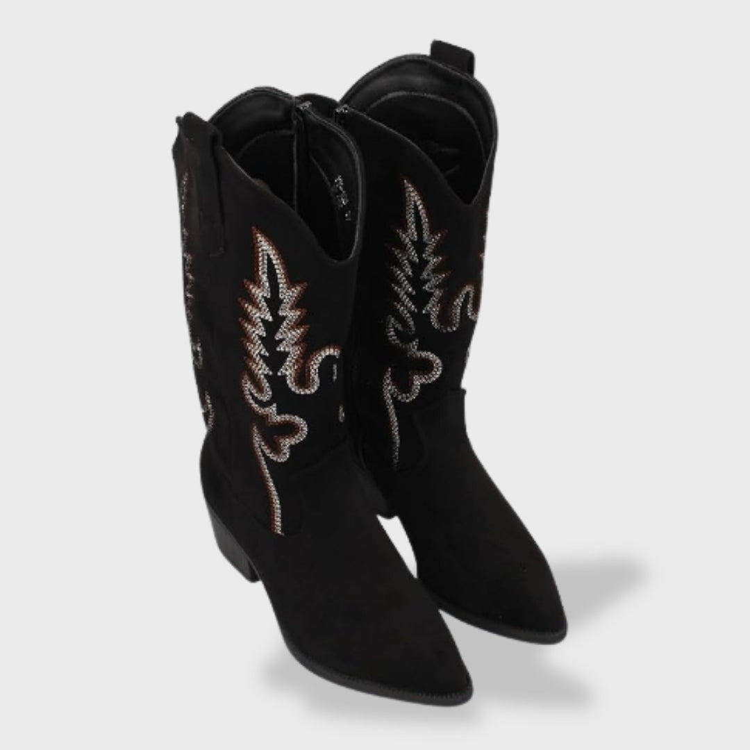 Theresa | Cowboy Stiefel Damen Wildleder Hoher Schaft Stickerei