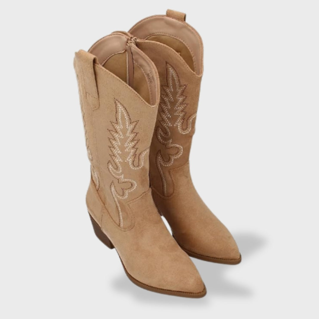 Theresa | Cowboy Stiefel Damen Wildleder Hoher Schaft Stickerei