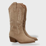 Theresa | Cowboy Stiefel Damen Wildleder Hoher Schaft Stickerei