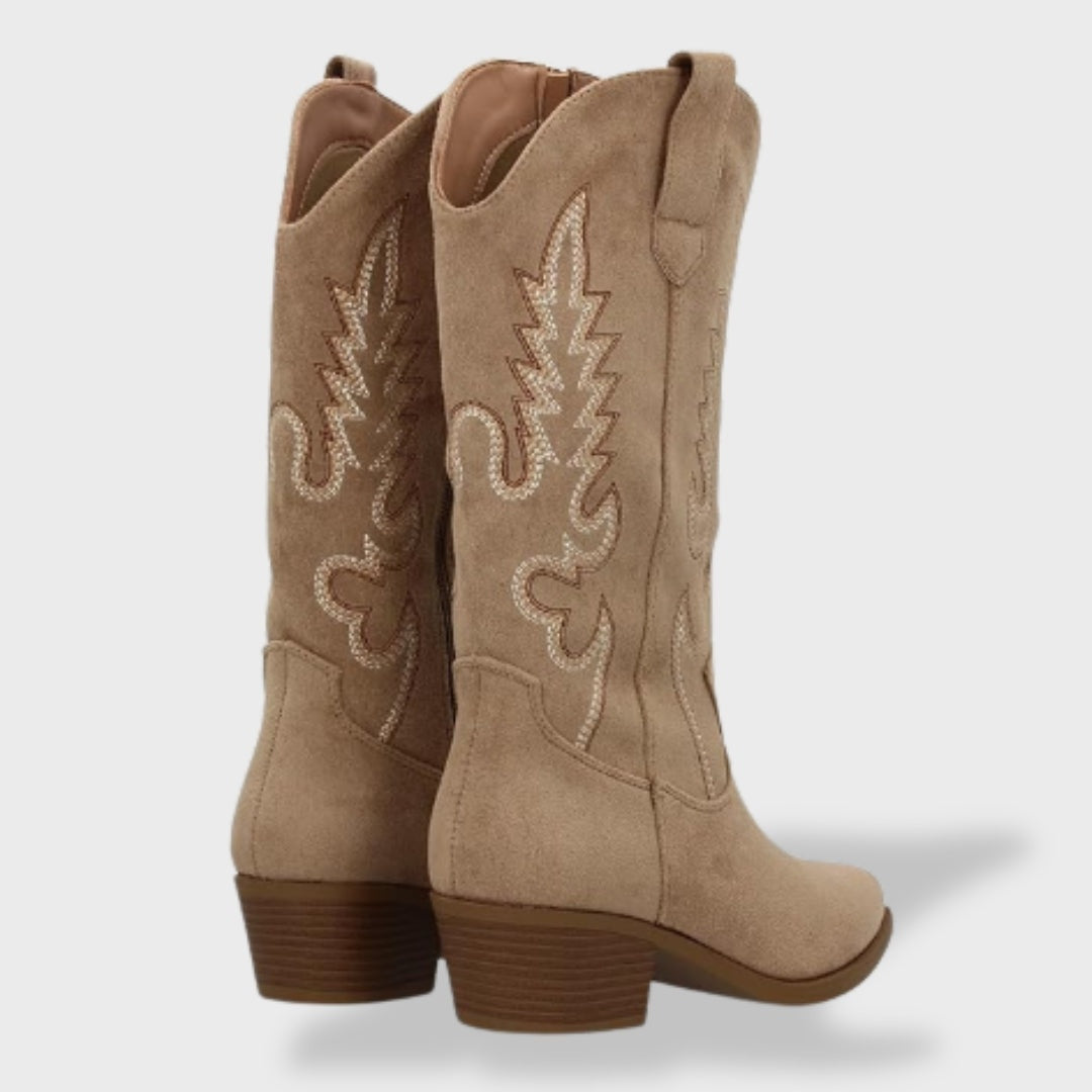 Theresa | Cowboy Stiefel Damen Wildleder Hoher Schaft Stickerei