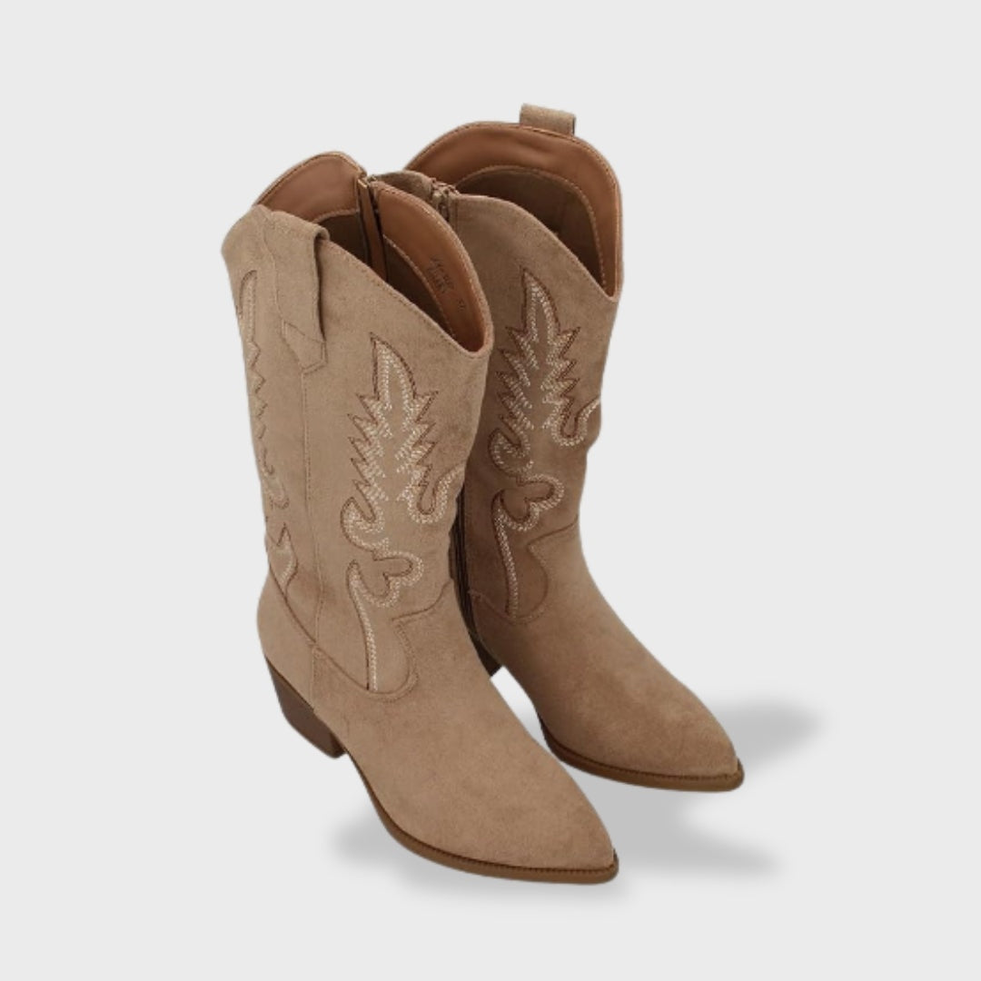 Theresa | Cowboy Stiefel Damen Wildleder Hoher Schaft Stickerei