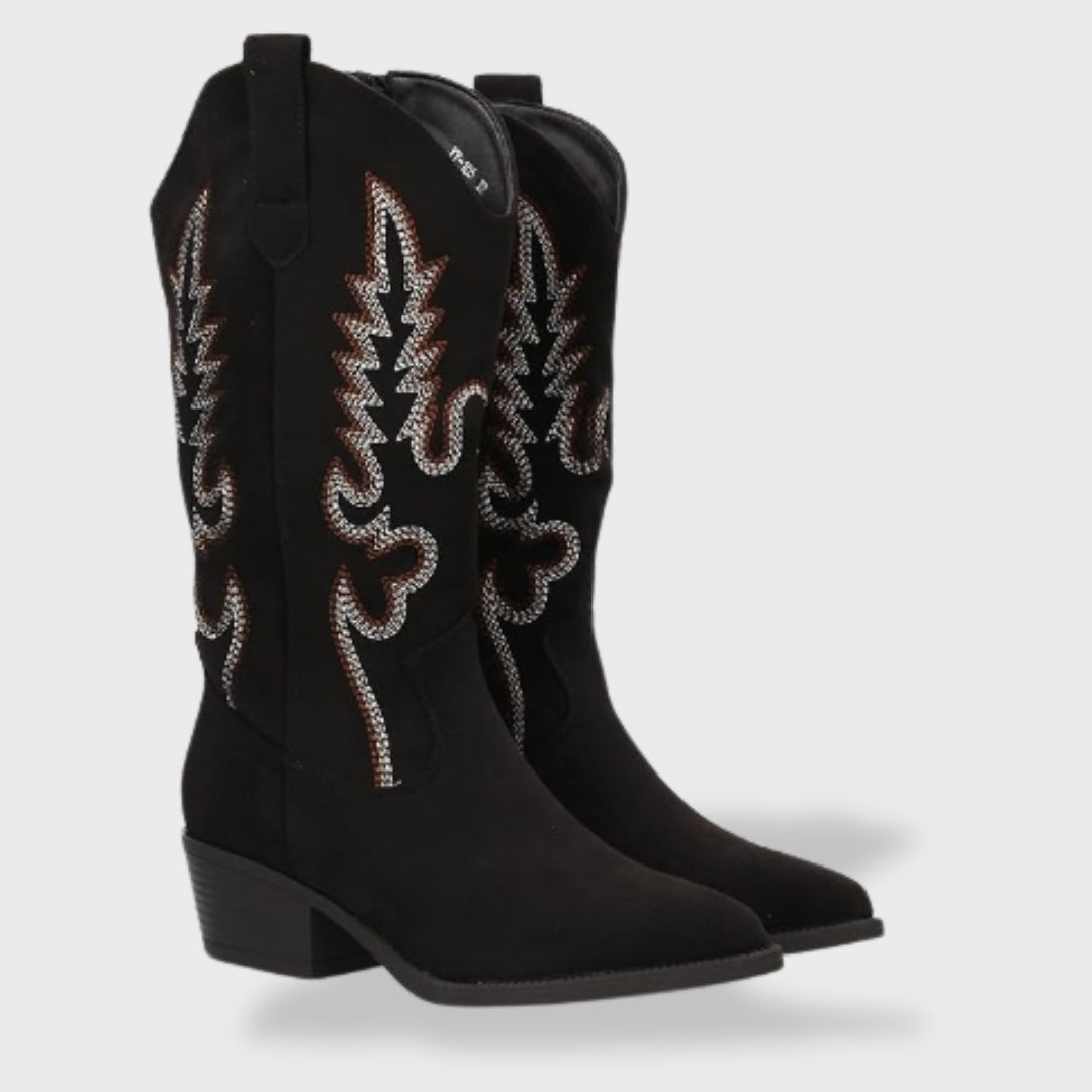 Theresa | Cowboy Stiefel Damen Wildleder Hoher Schaft Stickerei