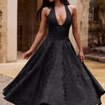 Tímea | Alkalmi Midi Ruha Női Jacquard Halter Nyakú