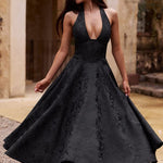 Tímea | Alkalmi Midi Ruha Női Jacquard Halter Nyakú
