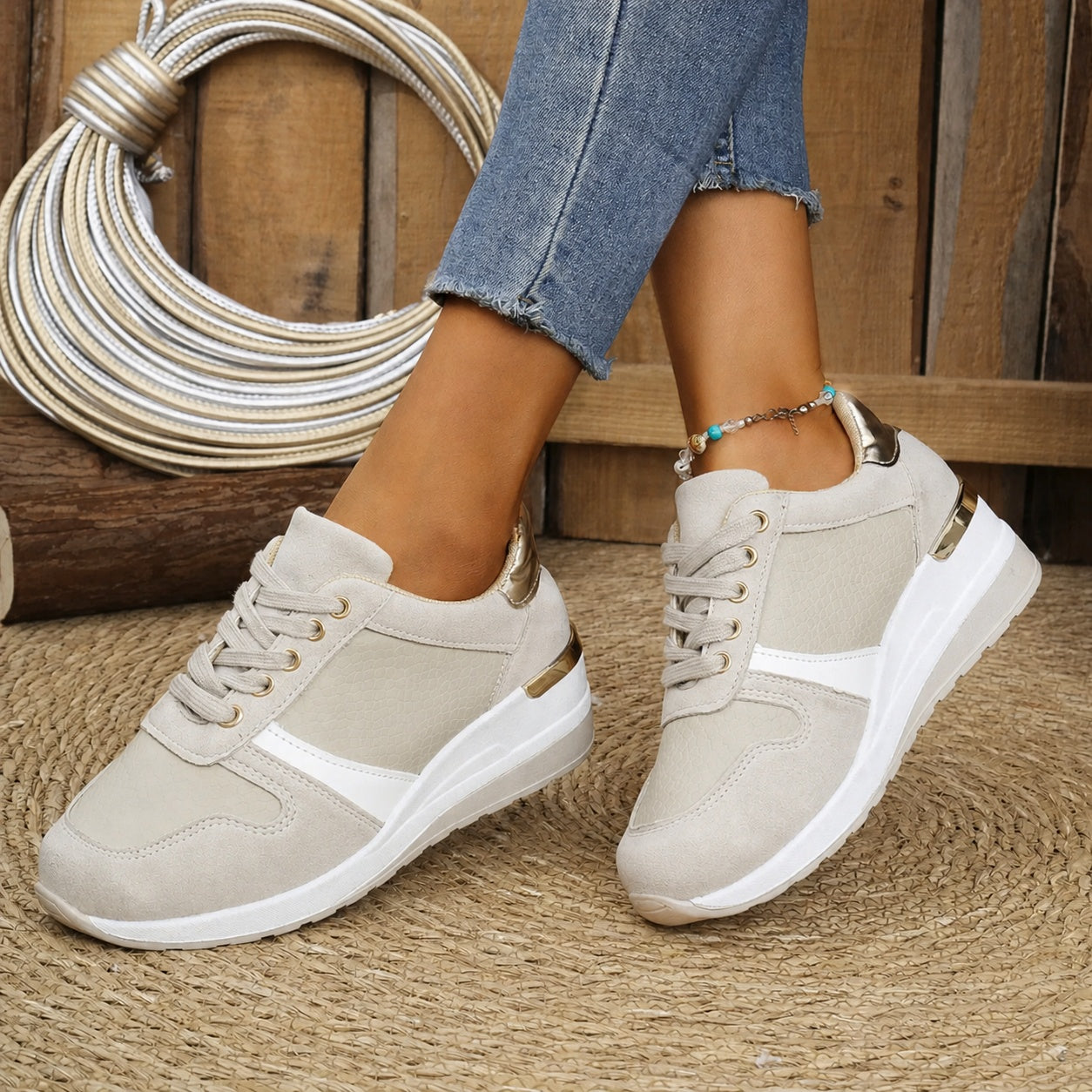 Tímea | Sneaker Cipő Női Fűzős Wedge Talpú