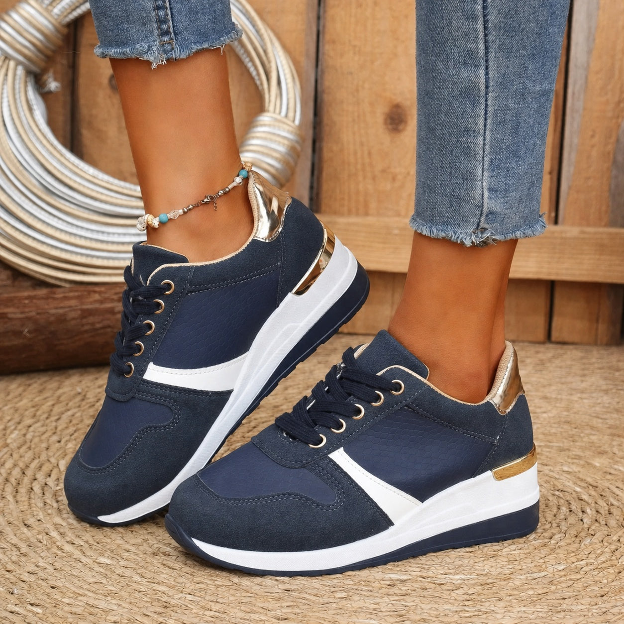 Tímea | Sneaker Cipő Női Fűzős Wedge Talpú