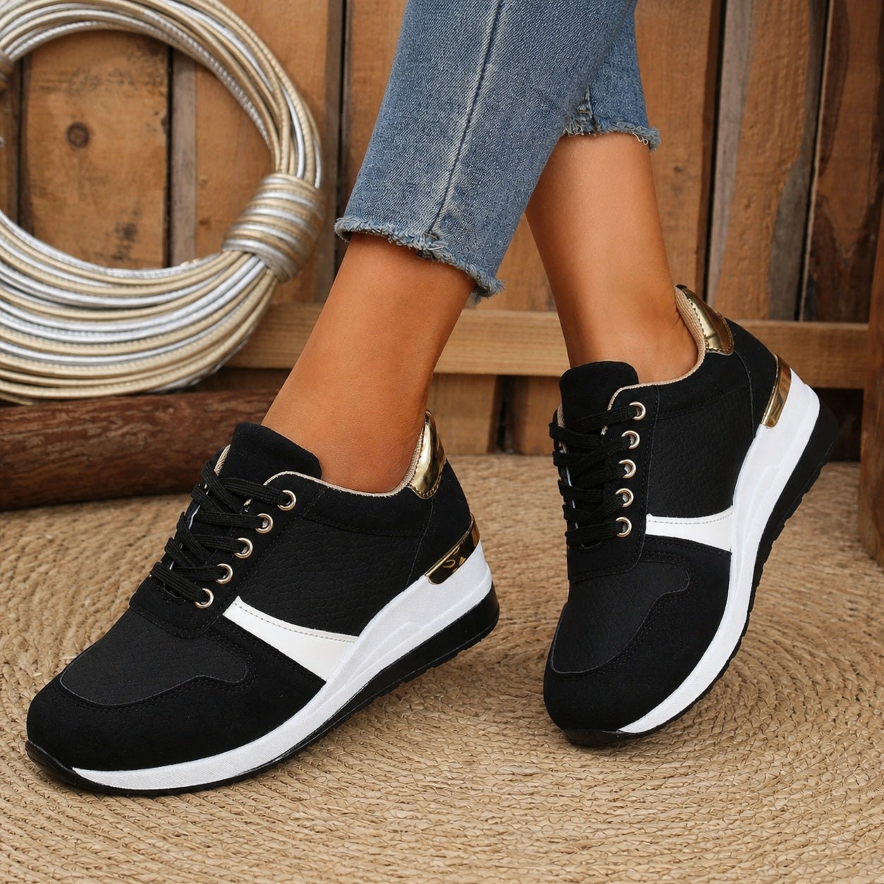 Tímea | Sneaker Cipő Női Fűzős Wedge Talpú