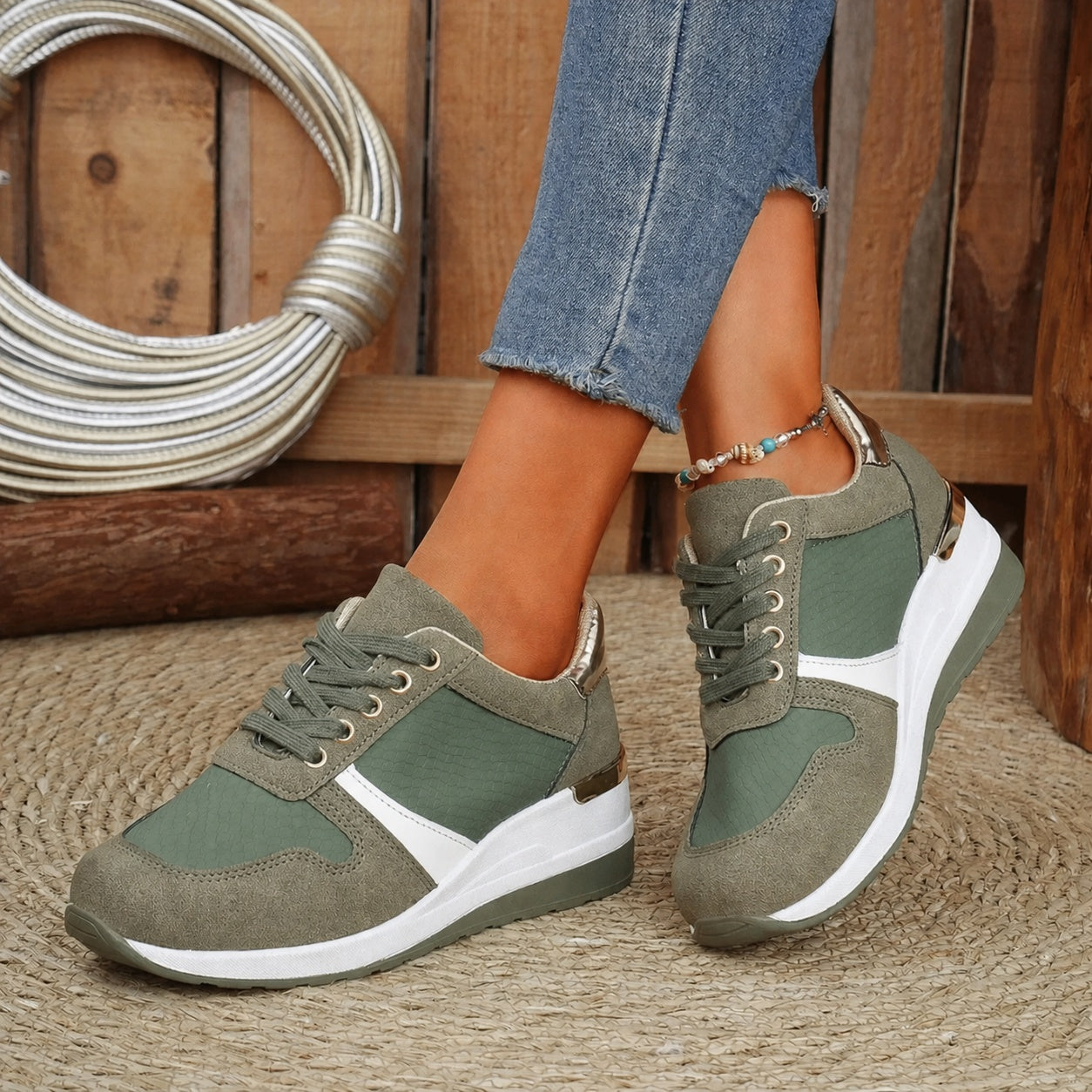 Tímea | Sneaker Cipő Női Fűzős Wedge Talpú