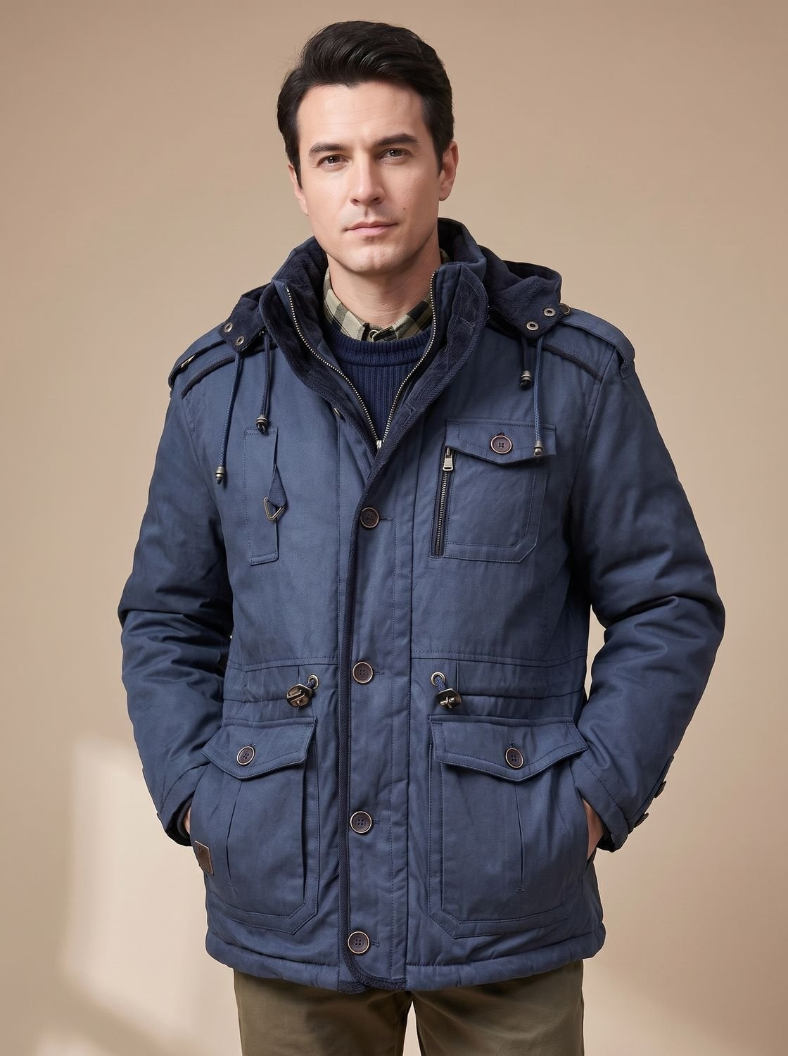 Tobias | Parka Herren mit Kapuze Gefüttert Anorak Outdoor Taschen