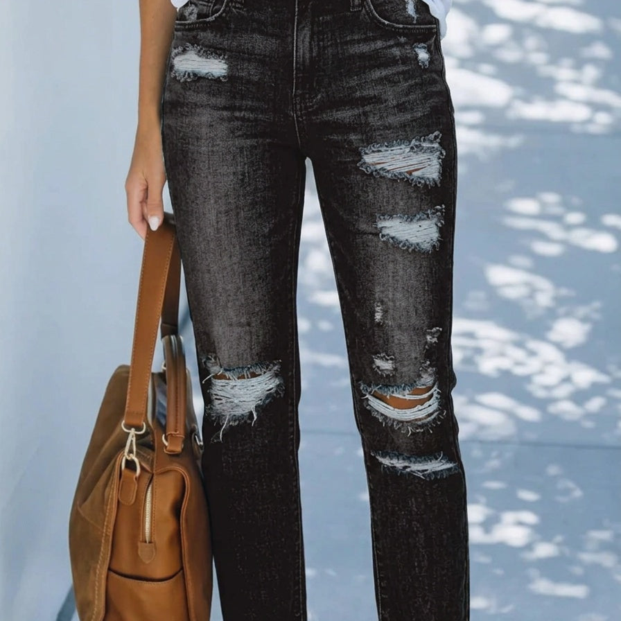 Ursina | Jeans Damen Gerades Bein Used-Look Ausgefranster Saum