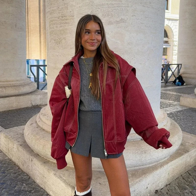Valentina | Oversized Jacke Damen mit Kontrast­nähten Übergangsjacke
