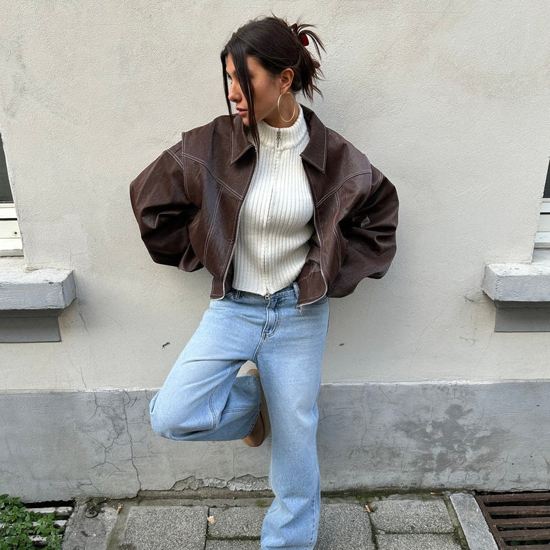 Valentina | Oversized Jacke Damen mit Kontrast­nähten Übergangsjacke