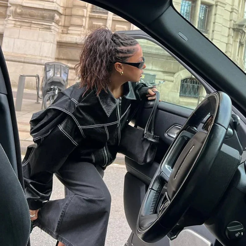 Valentina | Oversized Jacke Damen mit Kontrast­nähten Übergangsjacke