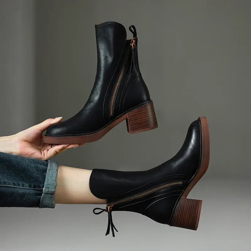 Valerie | Chelsea Boots Damen Leder Blockabsatz Reissverschluss