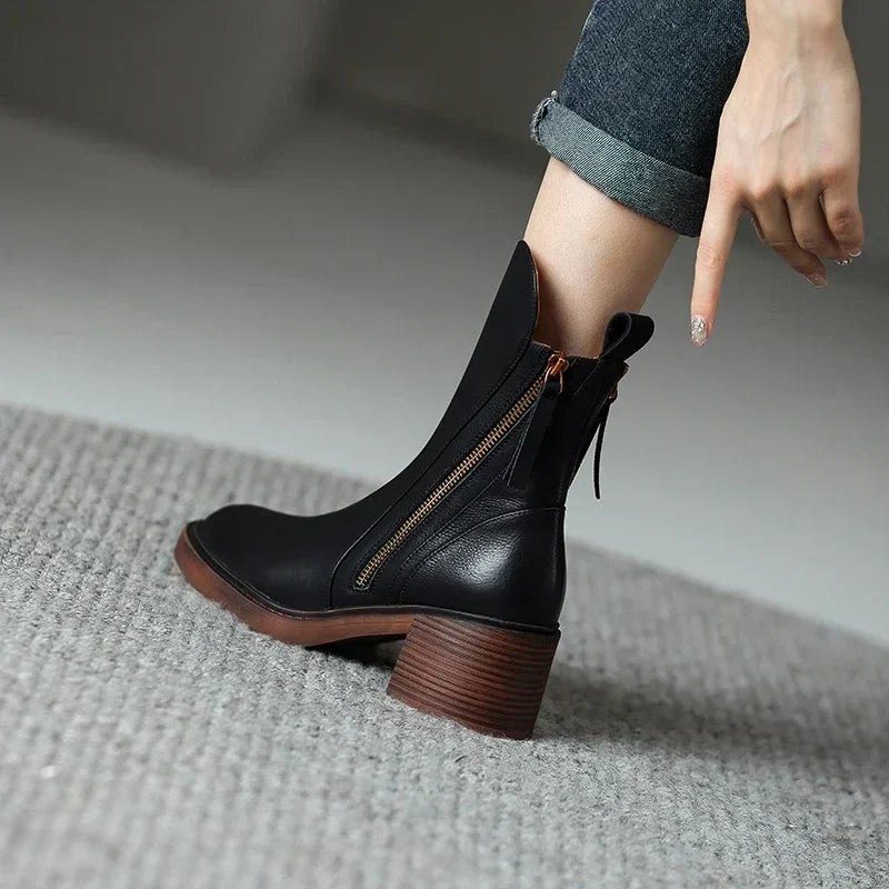 Valerie | Chelsea Boots Damen Leder Blockabsatz Reissverschluss