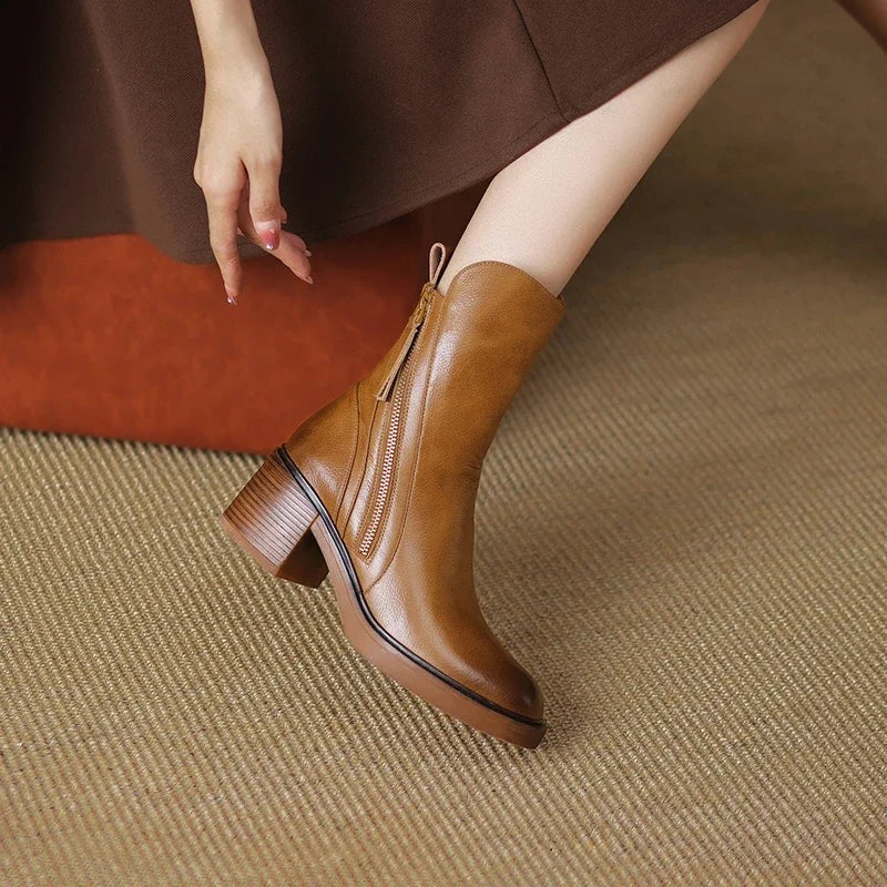 Valerie | Chelsea Boots Damen Leder Blockabsatz Reissverschluss