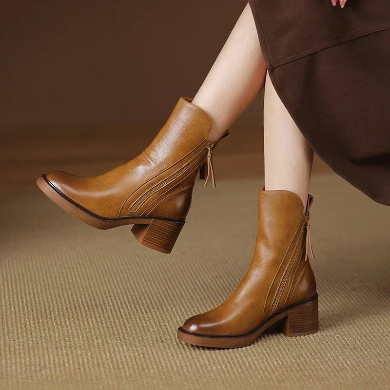 Valerie | Chelsea Boots Damen Leder Blockabsatz Reissverschluss