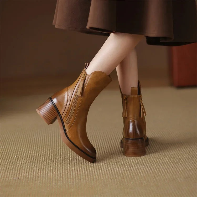 Valerie | Chelsea Boots Damen Leder Blockabsatz Reissverschluss
