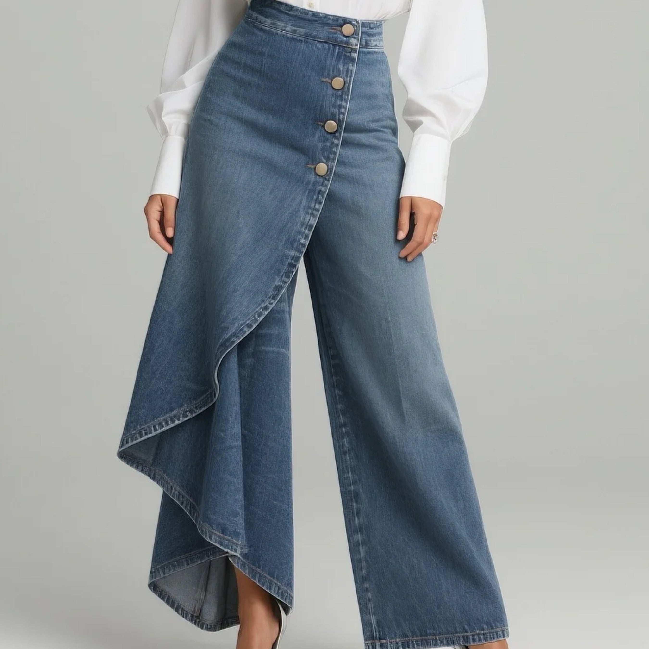 Valerie | Jeans Damen Weites Bein Asymmetrisch Hohe Taille