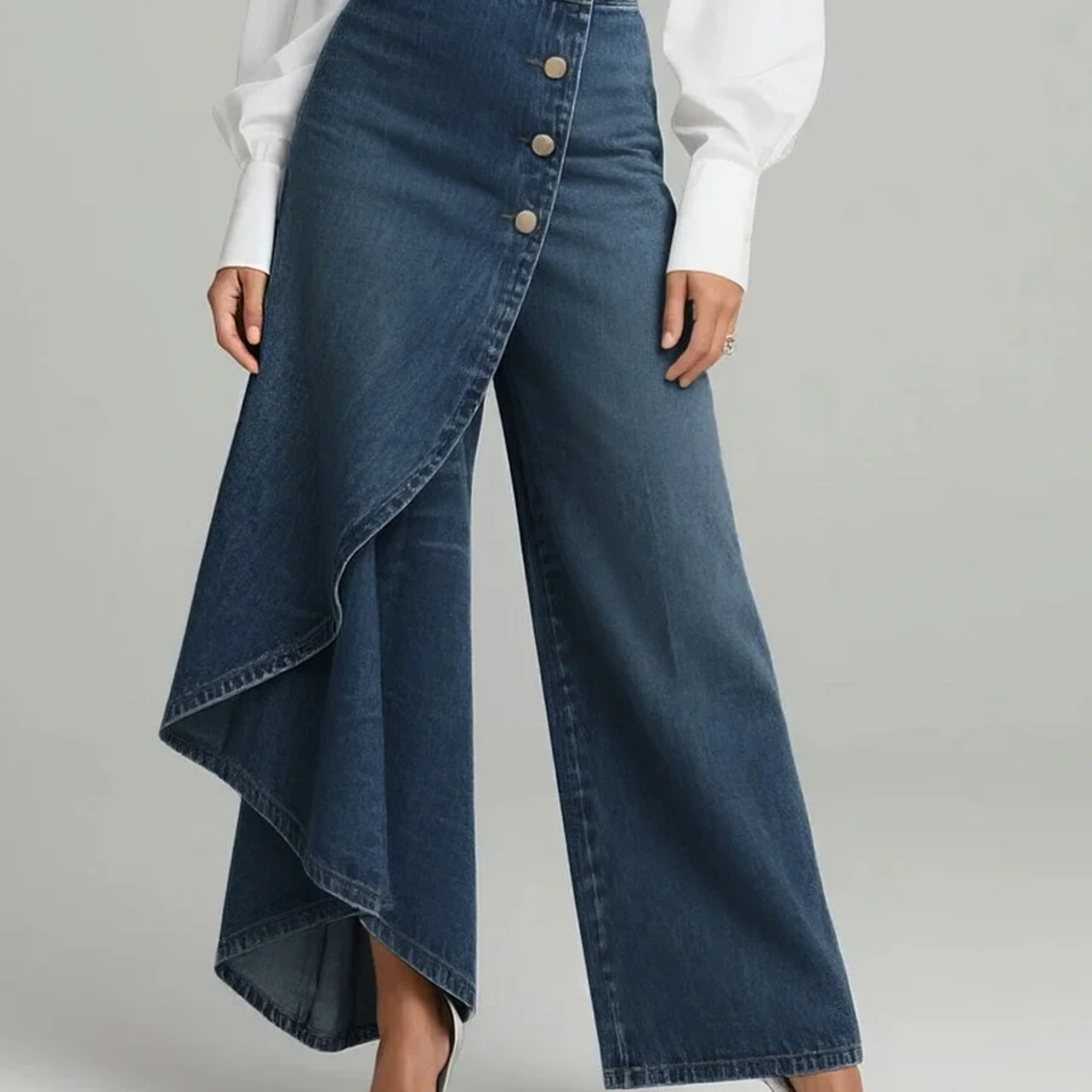 Valerie | Jeans Damen Weites Bein Asymmetrisch Hohe Taille