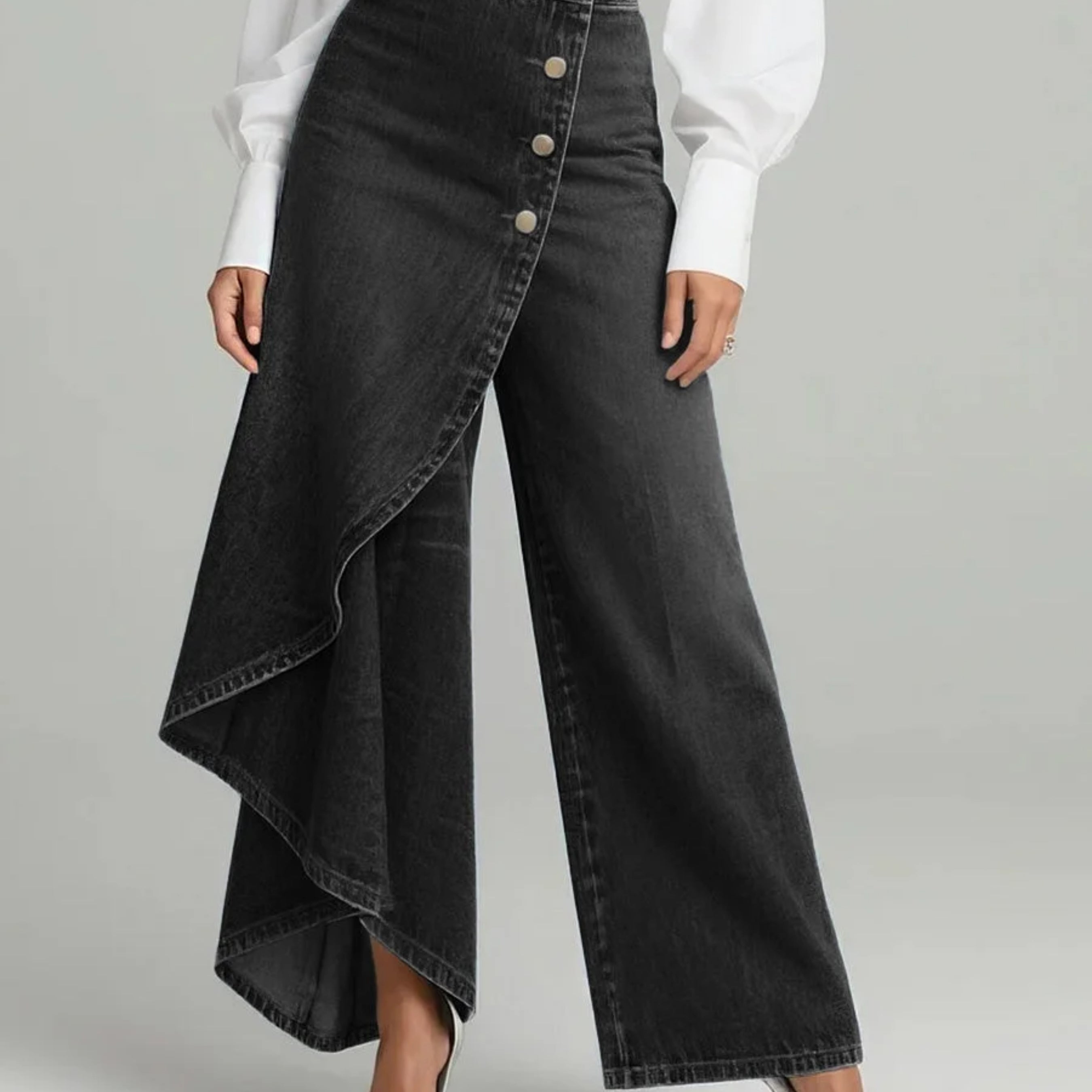 Valerie | Jeans Damen Weites Bein Asymmetrisch Hohe Taille