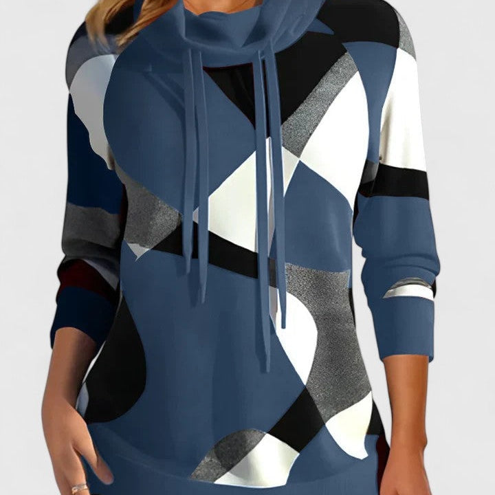 Valerie | Pullover Damen Geometrisches Colour Block Schalkragen Langarm