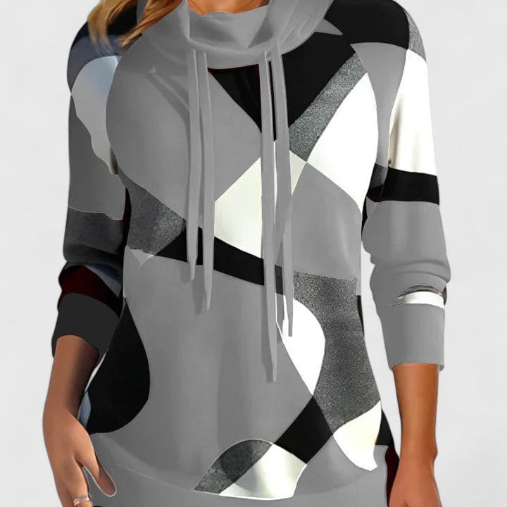 Valerie | Pullover Damen Geometrisches Colour Block Schalkragen Langarm