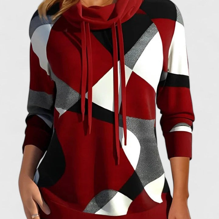 Valerie | Pullover Damen Geometrisches Colour Block Schalkragen Langarm