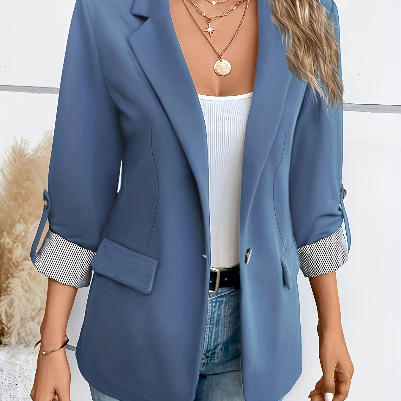 Verena | Blazer Damen Dreiviertelärmel Einknopf Gestreiftes Futter