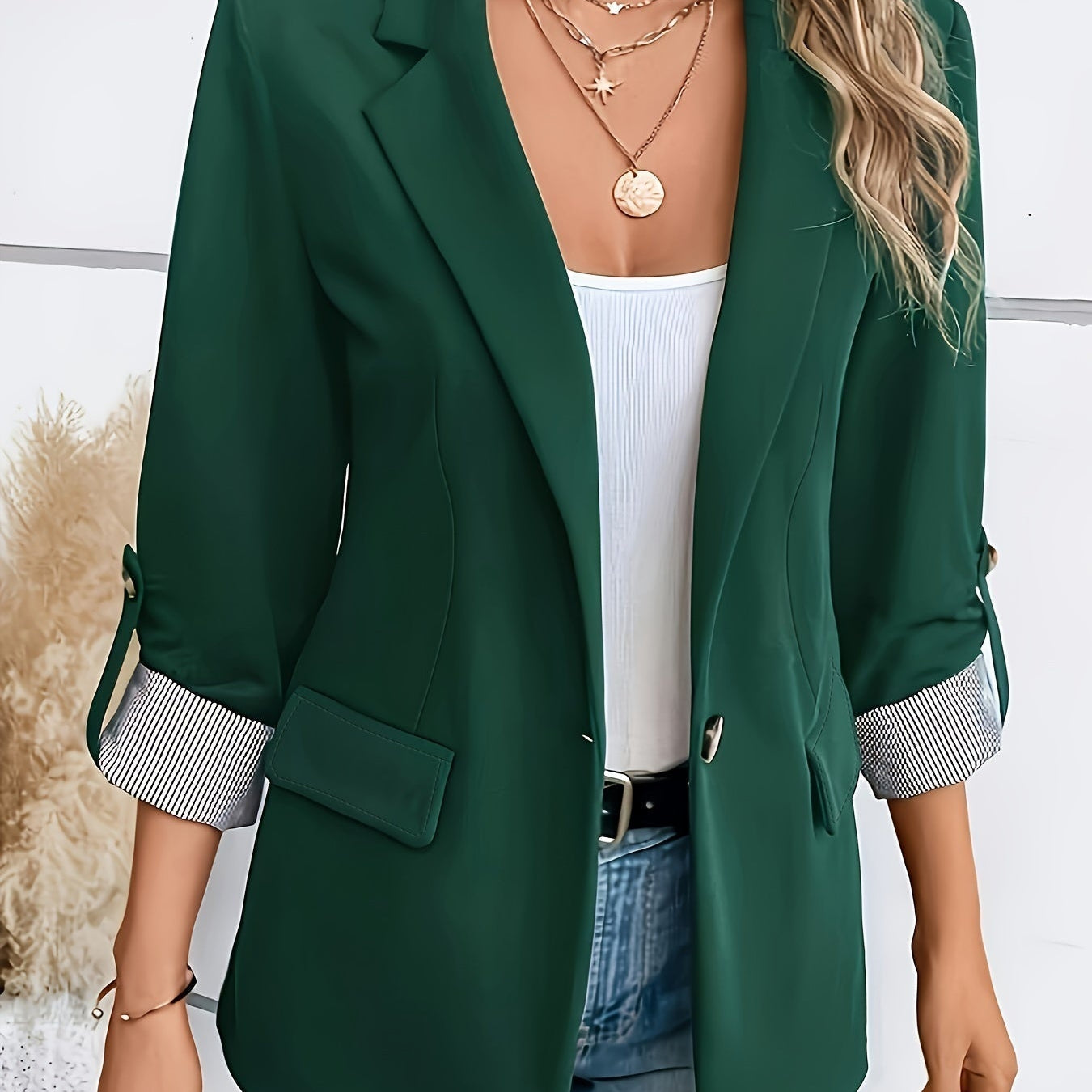 Verena | Blazer Damen Dreiviertelärmel Einknopf Gestreiftes Futter