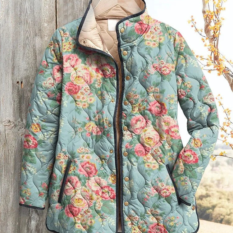 Verena | Steppjacke Damen Blumenprint Geknöpft