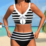 Viktória | Bikini Szett Női Csíkos Masnis V-nyakú