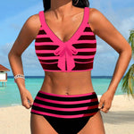 Viktória | Bikini Szett Női Csíkos Masnis V-nyakú