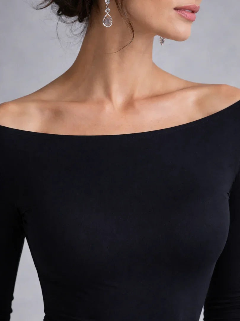Viktoria | Maxikleid Standesamt Damen Lange Ärmel Bootsausschnitt