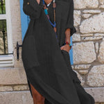 Virág | Vászon Maxi Ruha Női Hosszú Ujjú Oversized V-nyakú