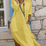 Virág | Vászon Maxi Ruha Női Hosszú Ujjú Oversized V-nyakú