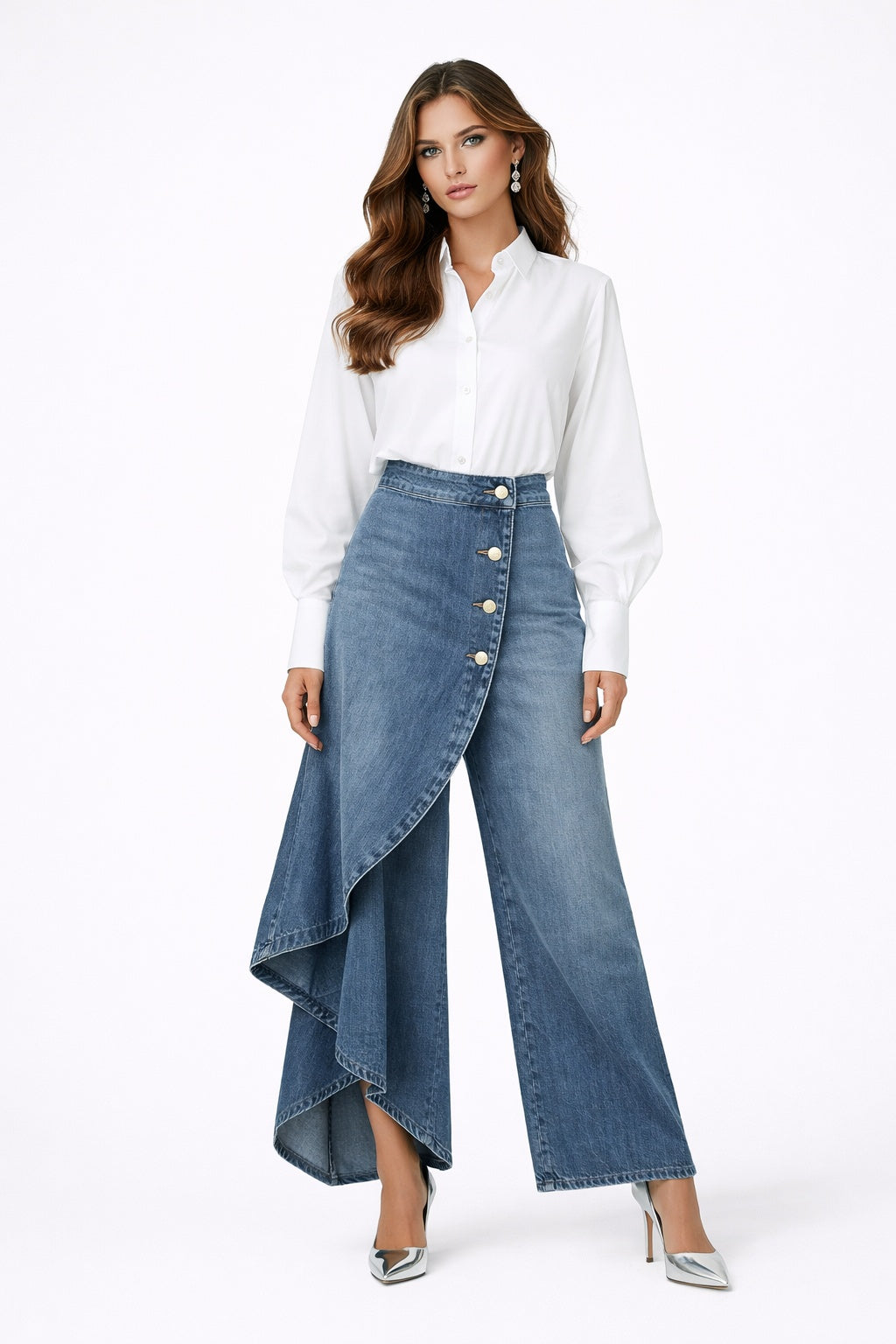 Vivien | Nadrágszoknya Női Denim Aszimmetrikus Gombos