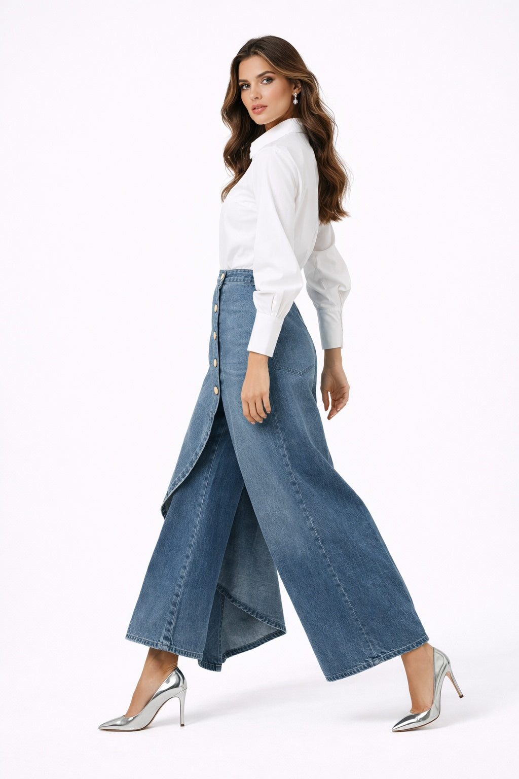 Vivien | Nadrágszoknya Női Denim Aszimmetrikus Gombos