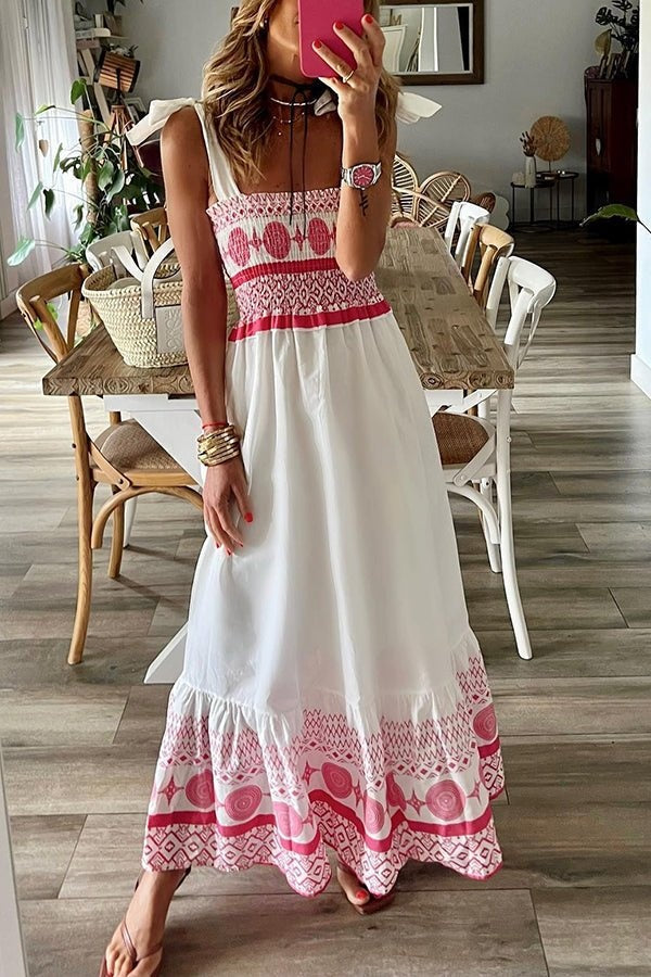 Vivien | Nyári Maxi Ruha Női Boho Mintás Kötős Vállpántos
