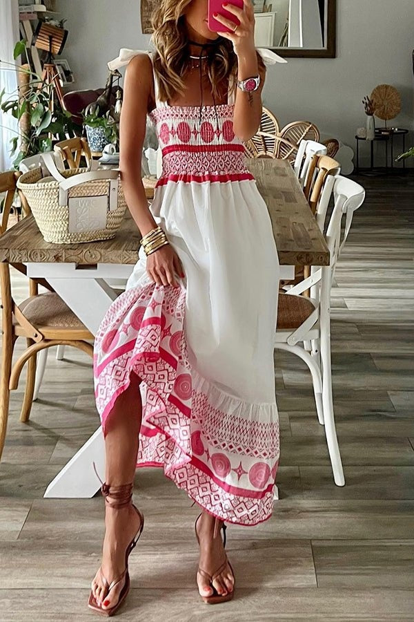 Vivien | Nyári Maxi Ruha Női Boho Mintás Kötős Vállpántos