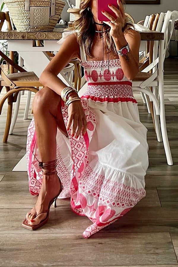 Vivien | Nyári Maxi Ruha Női Boho Mintás Kötős Vállpántos