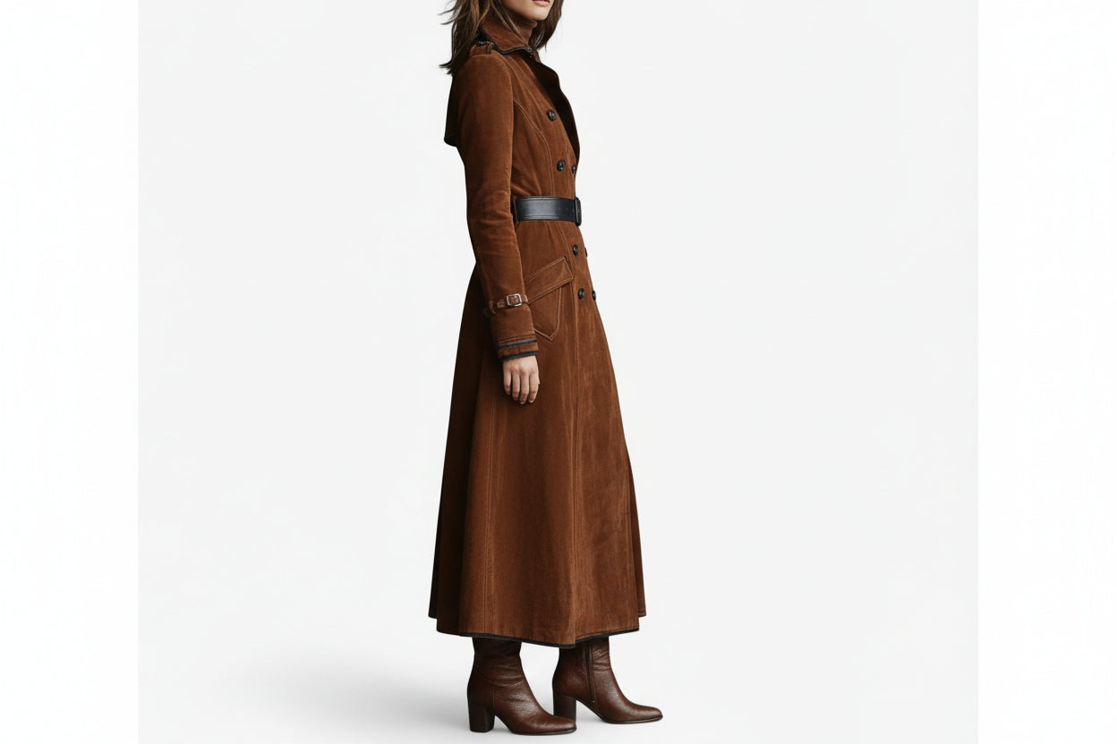 Zsófia | Velúr Trench Coat Hosszú Női Dupla Soros