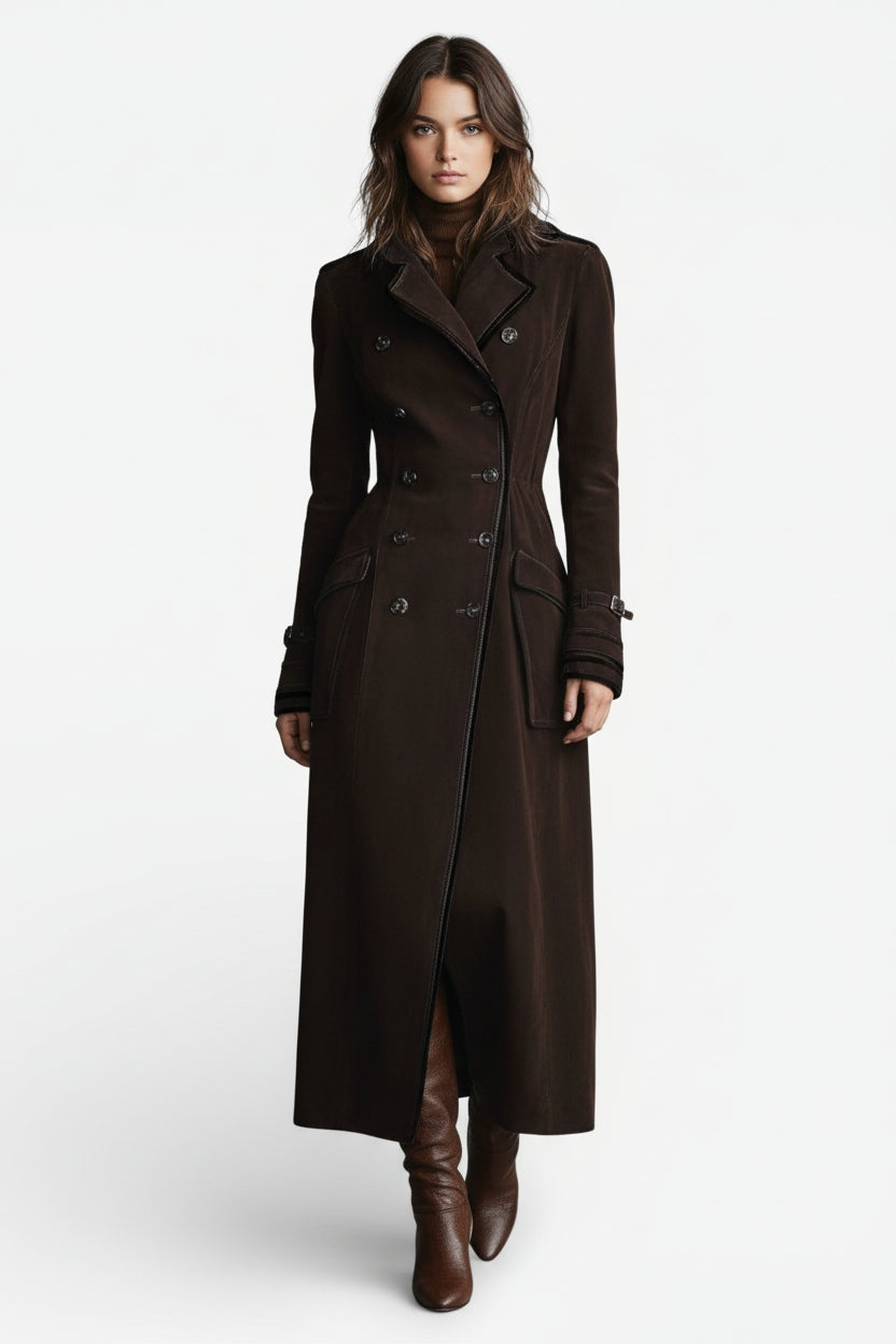 Zsófia | Velúr Trench Coat Hosszú Női Dupla Soros